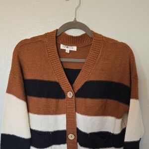 Full Circle Trends | Brown Colorblock Button Cardigan Sweater Size Large